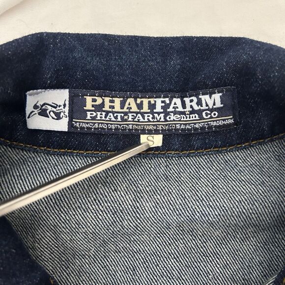 Men's Phatfarm Denim Jacket Size Small Jean Y2K Trucker Jacket Dark Wash S - Picture 5 of 8